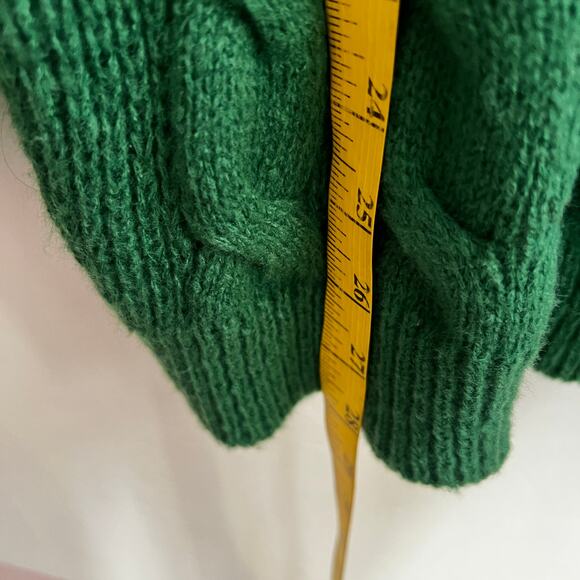 Green Cable Knit Sweater Chunky Cozy Preppy Vintage Academia Large - Picture 5 of 6